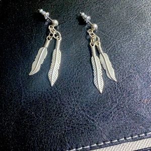 Sterling silver feather dangle earrings